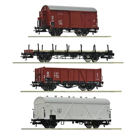 Roco 6600101 , Zestaw 4 wagonów towarowych PKP , H0